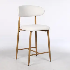 Counter Height Bar Stools Set of 2, Upholstered Counter Stools Modern Barstools with Metal Legs for Kitchen Island Dining Room, Beige