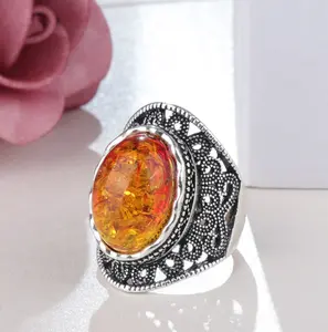 R126- Big Oval Amber Stone Ring!