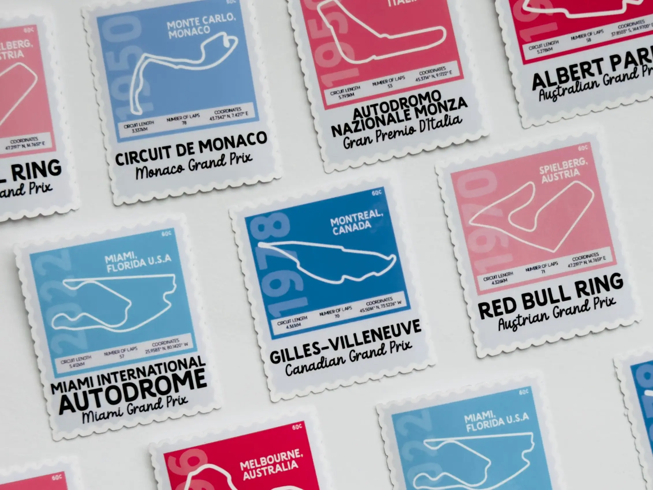 F1 Track Stamp Stickers V1 | Monaco, Monza, Australia, Canada, Austria, Miami | Waterproof Vinyl | Racing Aesthetic