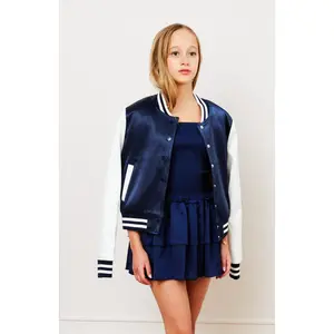 valley satin varsity jacket | navy & white