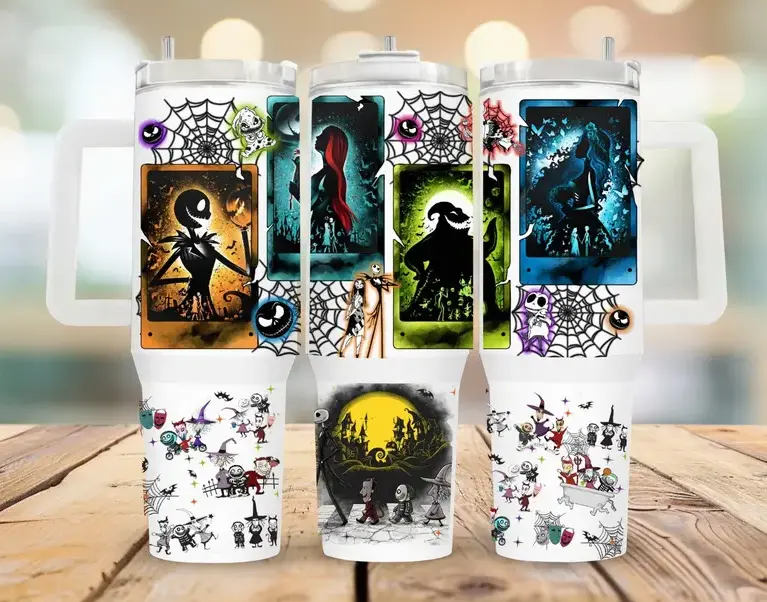 [Gift Box & Straw] Nightmare's Before's Christmas Inspired 40oz Stainless Steel Tumbler with Handle, Double Wall Vacuum Insulated Travel Mug, Halloween Christmas Gothic Cup, Fits Car Cup Holder, Spooky Fan Gift