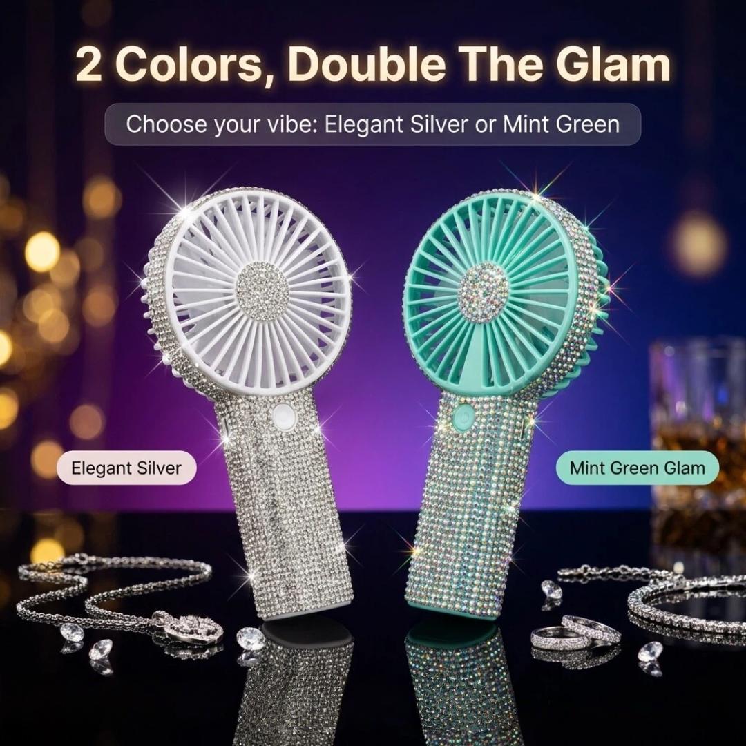 Portable Rhinestone Mini Fan , 17000RPM High-Speed Handheld Fan, USB-C Rechargeable Pocket Fan, Long Battery Life, Small Travel Fan for Wedding, Party, Commuting, Outdoor, Gifts for Women