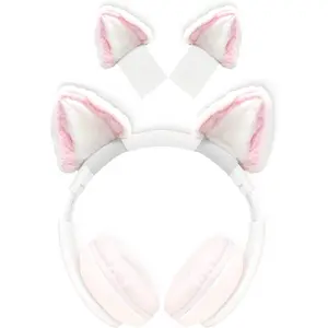Cute Cat Ears Headphone Attachment,Adjustable Design Fit for Logitech G PRO HypreX Cloud/Cloud Flight Headphones and More,Cosplay Kitten Ears,(Headphones not Included),Pink & White