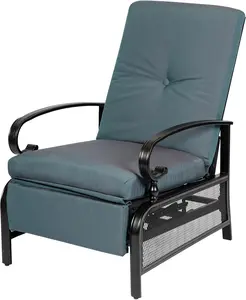 INTERGREAT Adjustable Outdoor Lounge Chair Metal Patio Relaxing Recliner Chair with Removable Cushions(Peacock Blue)
