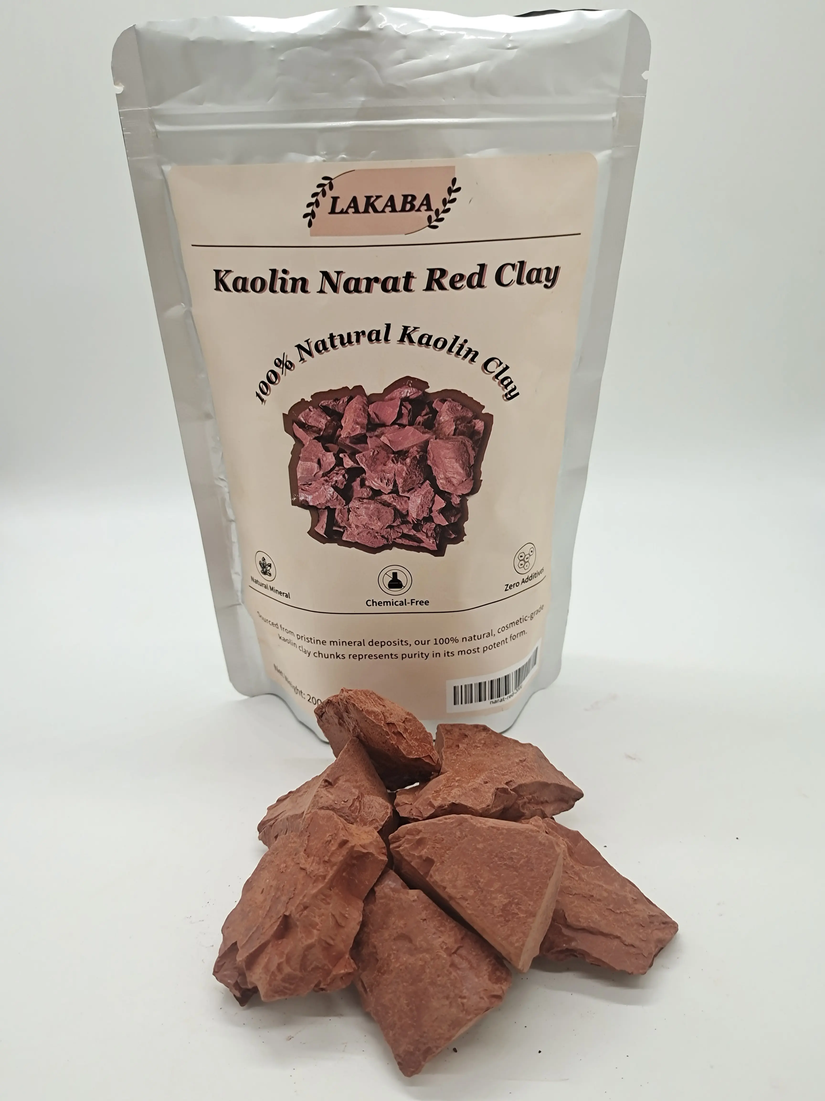 Lakaba Narat Natural Red Kaolin Clay Powder - 200g(7oz) Cosmetic-Grade Unisex No-Additives Garden Soil, Gentle Daily Cleanser with Honey, Cleansing Brightening Mask for Oil Control