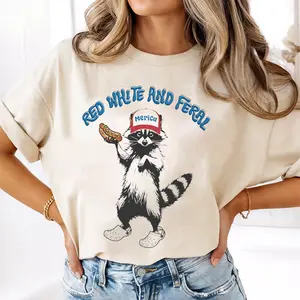 Comfort Colors Women's Patriotic USA Flag T-Shirt, Floral Stars & Stripes Shirt, Red White Blue for 4th of July, Labor Day