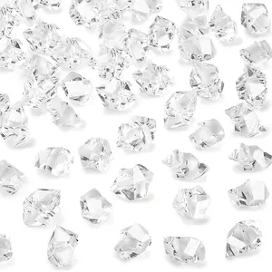 Acrylic vase filled with gemstones, packaged in 100 pieces, with fake ice cubes and rocks for tabletop scattered decoration, wedding decoration, and festival activities, Home Decor Vase