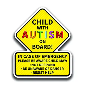 DHDM Designs 2-Pack Autism Awareness Car Sticker Decal for Autistic Child Safety Emergency Alert Laminated Visible 5.5x4.5 Inch