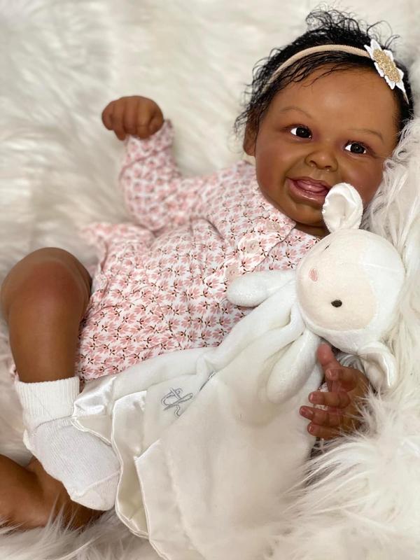 Reborn Baby Dolls Boy Black Biracial African American Realistic Newborn Baby Dolls Lifelike Ethnic Silicone Reborn Toddler Doll Toy Accessories Gift for Collection & Kids Age 3+