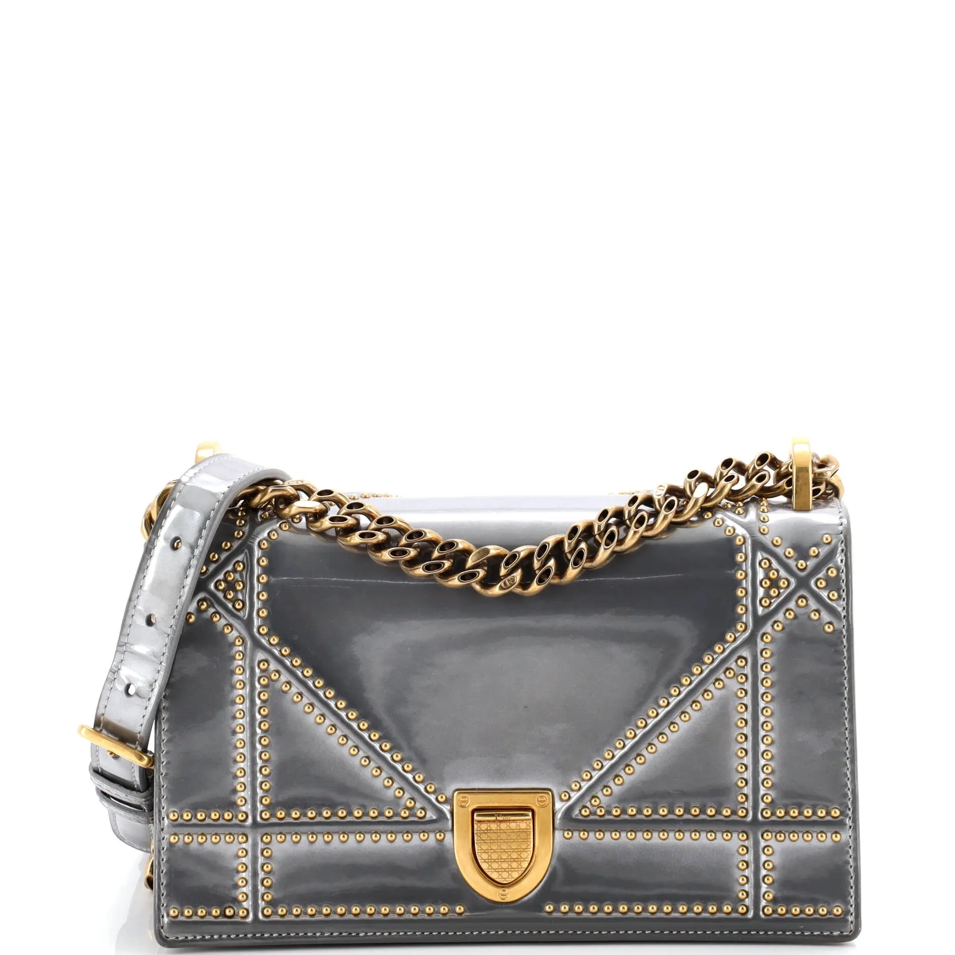 Pre-owned Dior material Messenger Bags Christian Diorama Flap Bag Studded Patent Small by Rebag
