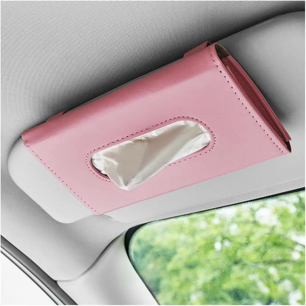 Tissue Holder, Leather Sun Visor Napkin Holder, Auto Backseat Tissue Mask Case Dispenser for  , Universal Interior  Accessories Hanging Tissues (Pink)