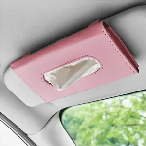 Tissue Holder, Leather Sun Visor Napkin Holder, Auto Backseat Tissue Mask Case Dispenser for  , Universal Interior  Accessories Hanging Tissues (Pink)