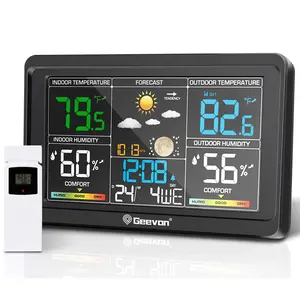 Stations Indoor Thermometer, Color VA Display Thermometer, Temperature Humidity Monitor with Barometer, Calendar, and Backlight