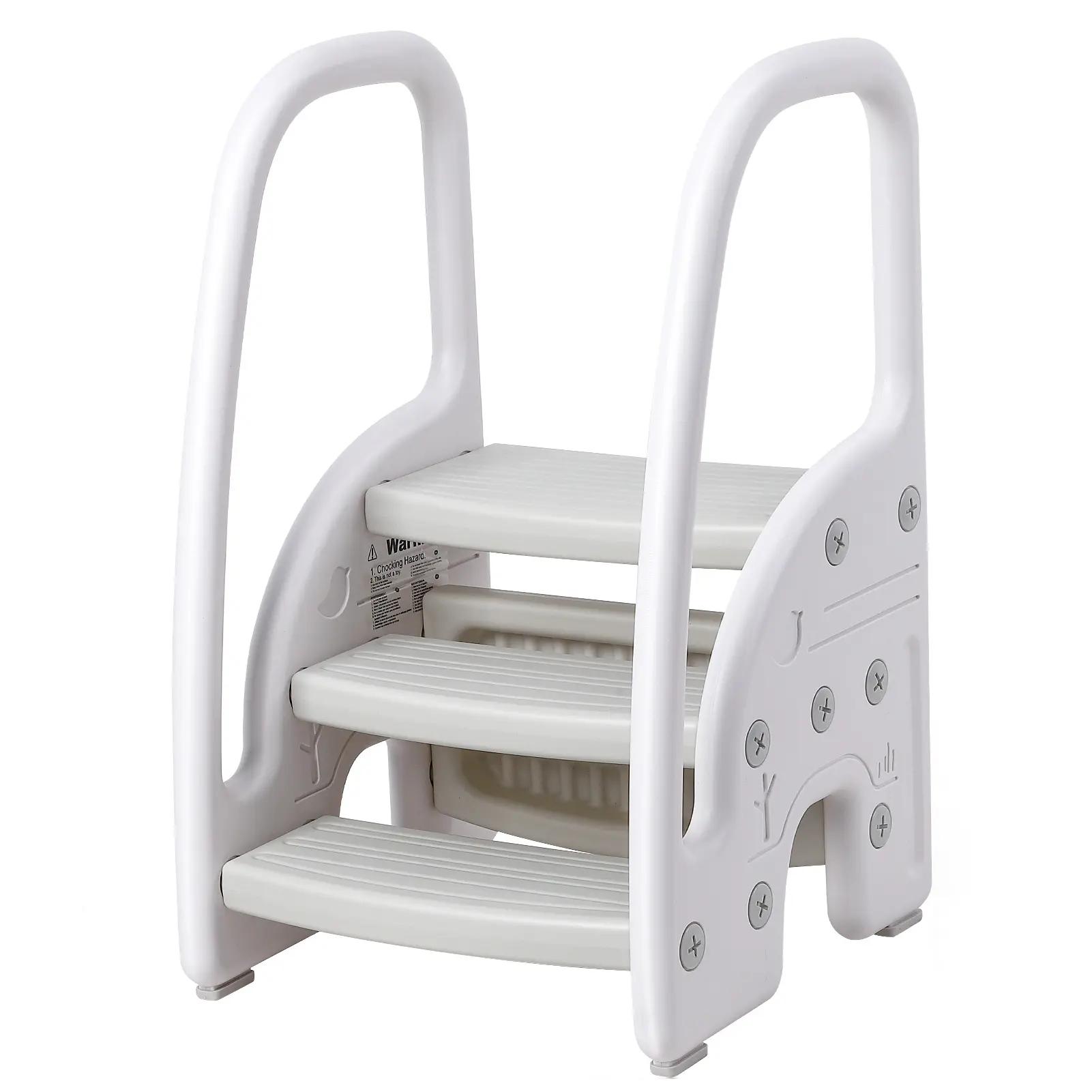 Adjustable 3-Step Toddler Step Stool with Safety Handrails – Wide Non-Slip Pedals – Step Stool for Kids – Stable Ladder for Bathroom Kitchen Potty Training – Child Step Stool