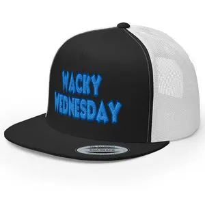 RIVEMUG NX1 Wacky Wednesday Embroidered Flat Bill Trucker Hat High Crown Adjustable Cap