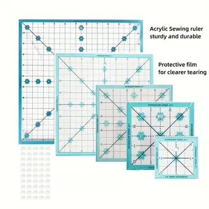 5-Piece Non-Slip Acrylic Quilting Rulers Set w/50 Adhesive Pads | DIY Light Green Flower Sewing Templates (2.5"-11.5") | Beginner-Friendly Film Tearing Tool + Free Gift Wrap Option