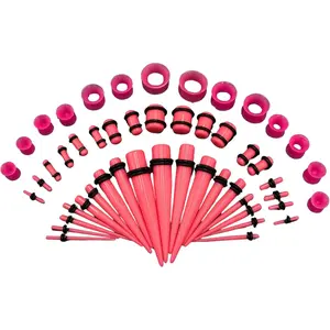 Acrylic, Silicone Ear Stretching Kit: Lightweight Tapers, Heart Tunnels & Plugs for Starter Expanders | Body Piercing Jewelry Earring Gauges Gauging Set for Men, Women (Size: 14G-0000G)