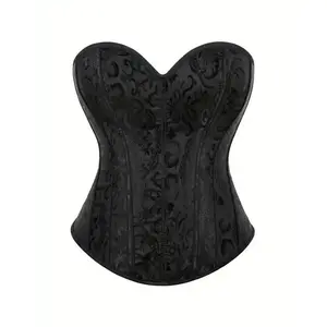 Women'S Classic Jacquard Strapless Corset with Side Zipper - Black, Lace-Up Body Shaper for Adults, Perfect for Parties and Formal Events, Formal Attire|Elegant Strapless Corset|Zippered Corset