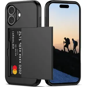 for iPhone 17, 16, 15, 14, 13, 12, 11 Case with Card Holder Heavy Duty Protective Dual Layer Shockproof Hidden Card Slot Slim Wallet Phone Cover for iPhone 17-11 Series for Women&Men