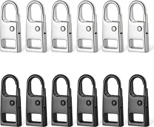 12 PCS Heavy Duty Zipper Pull Replacement - Detachable Zipper Pullers for Suitcase, Jacket, Luggage, Backpack (Black, Silver) Styquenzer