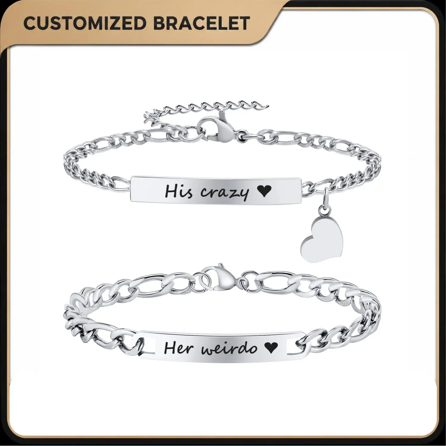 Personalized Matching Bracelet for Couple - Free Engraving Custom Couples Bracelets,Hypoallergenic Adjustable Stainless Steel Long Distance Relationship Jewelry,Promise Bracelet Gifts for Him and Her