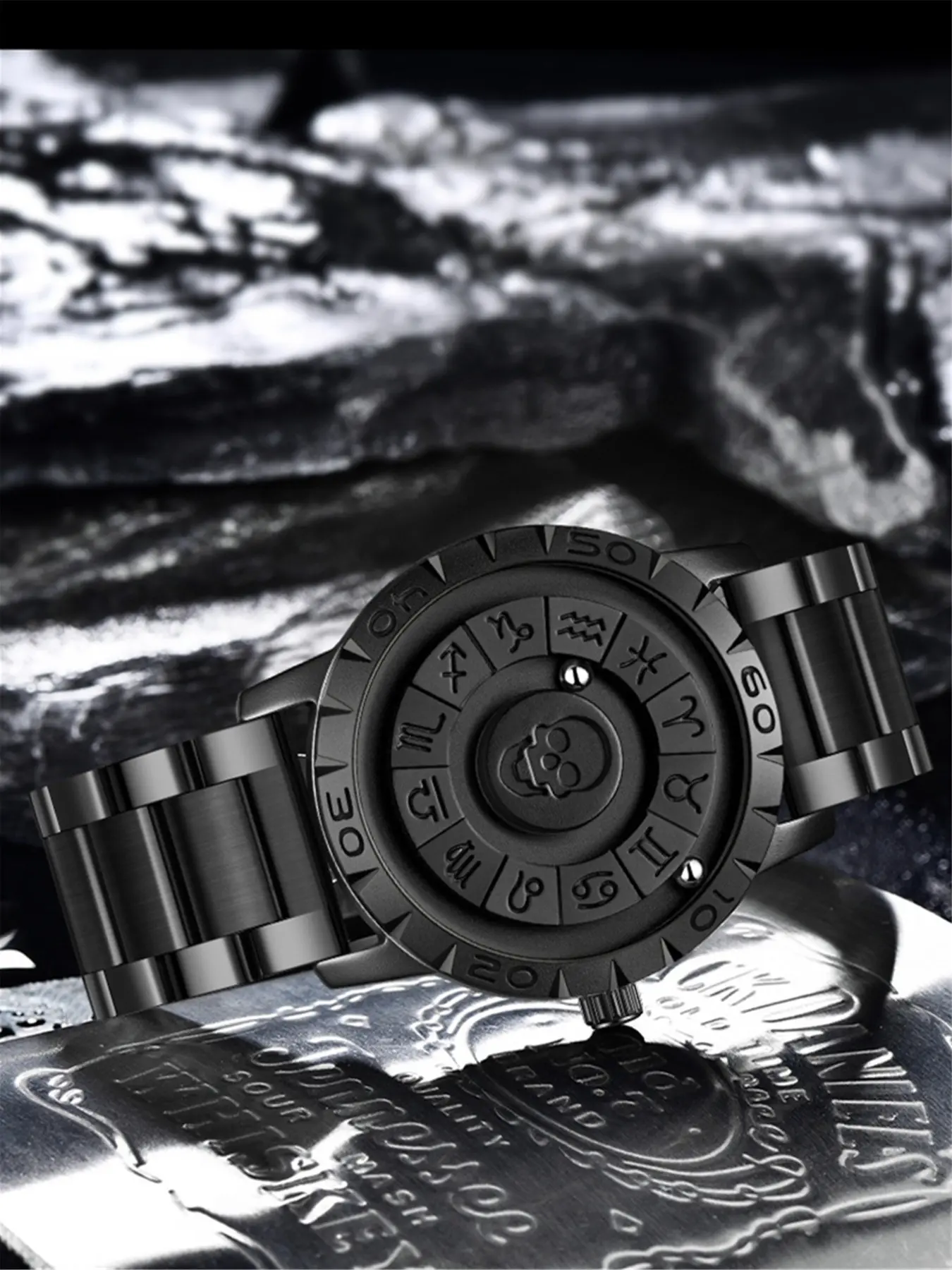 Unique Zodiac Concept Watch, Skull and Constellation Dial, Zinc Alloy Strap, Analog Quartz Movement, Casual Style, Fashion Wristwatch, Fashion Watches, All Seasons