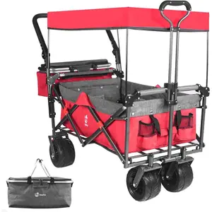 wonderfold wagonsAobtkel®Collapsible Wagon 140L Wagons Carts Foldable with Removable Canopy, Folding Wagon Cart with Wheels for All-Terrain with Brake, Foldable Wagon with Cooler Bag, for Camping Beach Shopping#Summervibes