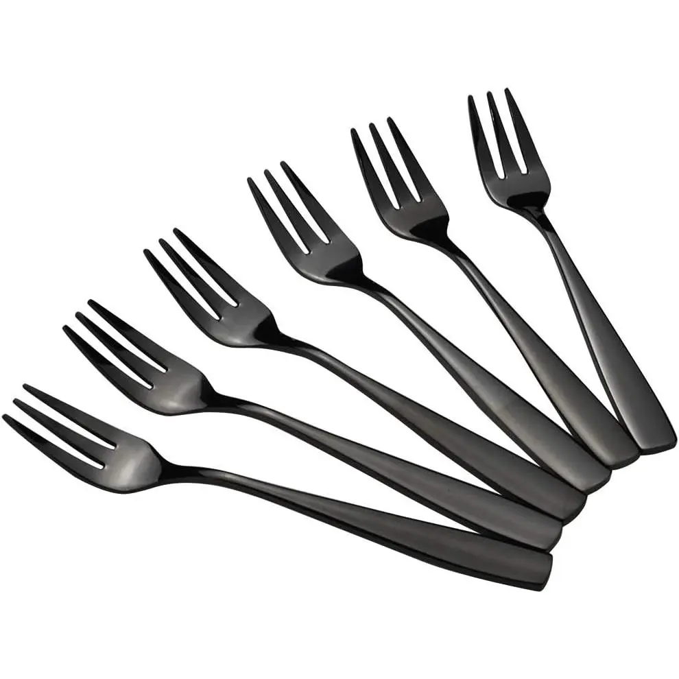 16- Dessert Fork, Stainless Steel 3-Tines Fork, Appetizer Forks, Black