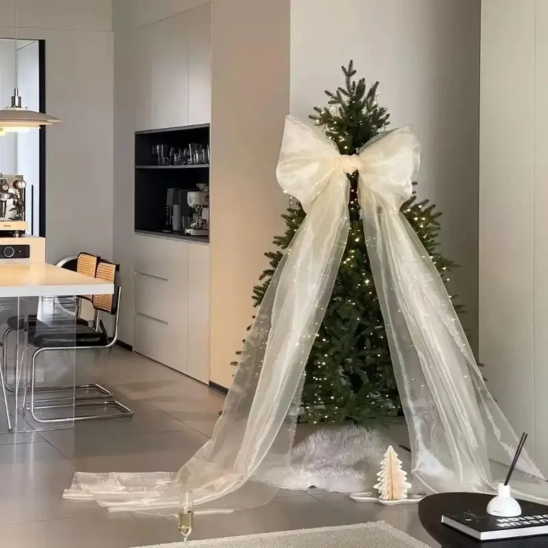 Decorative 200cm Net-Patterned Bow Shape Ribbons - Artificial Hanging Holiday Home Decor Ornaments, Suitable for Christmas, Weddings, Party