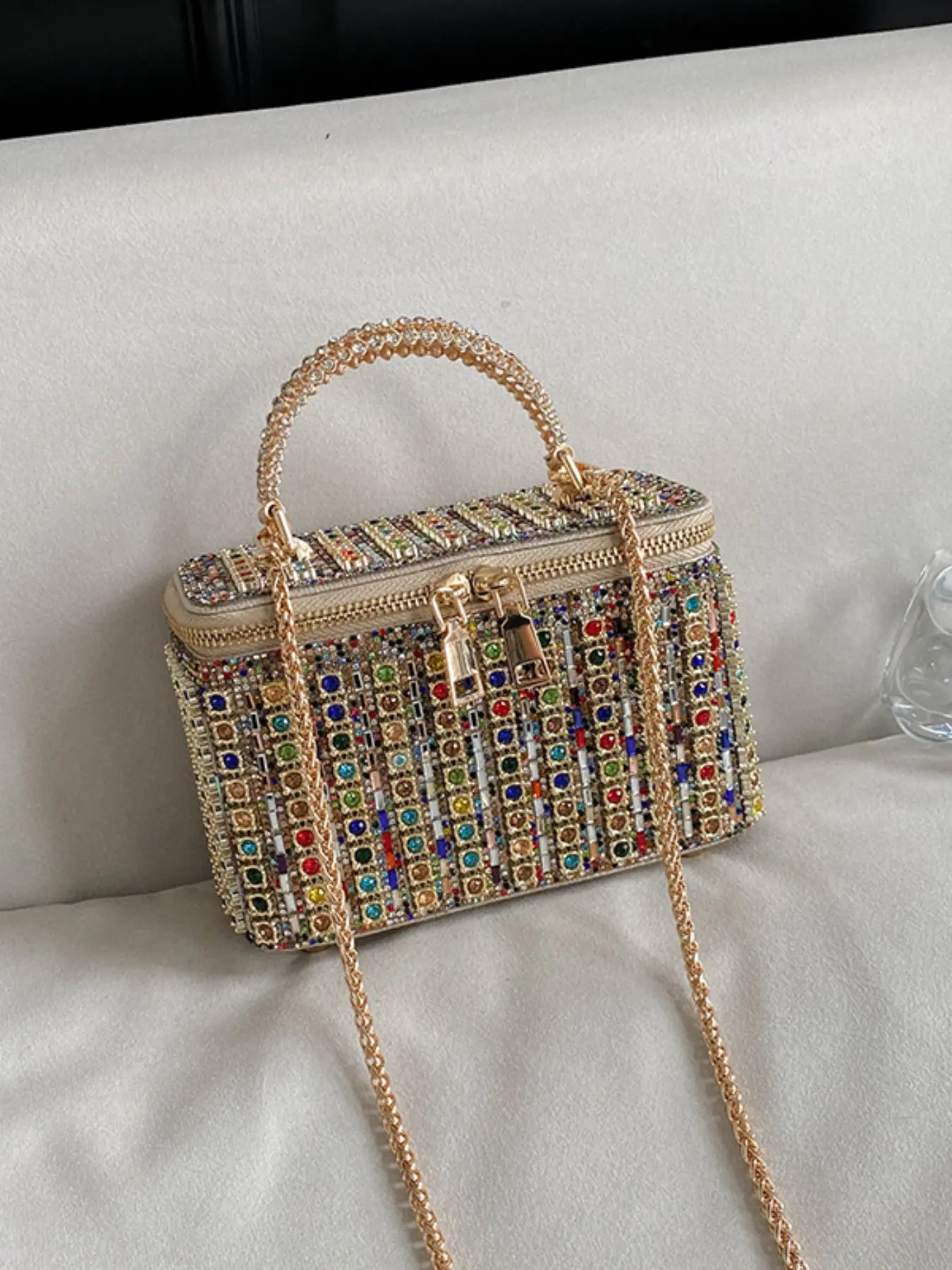 Sparkling Rhinestone Box Bag, Elegant Evening Party Clutch, Unique Design Small Square Bag, Embellished Shoulder Bag, Chain Shoulder Handbag, Glitter Evening Bag, Luxury Event Accessory