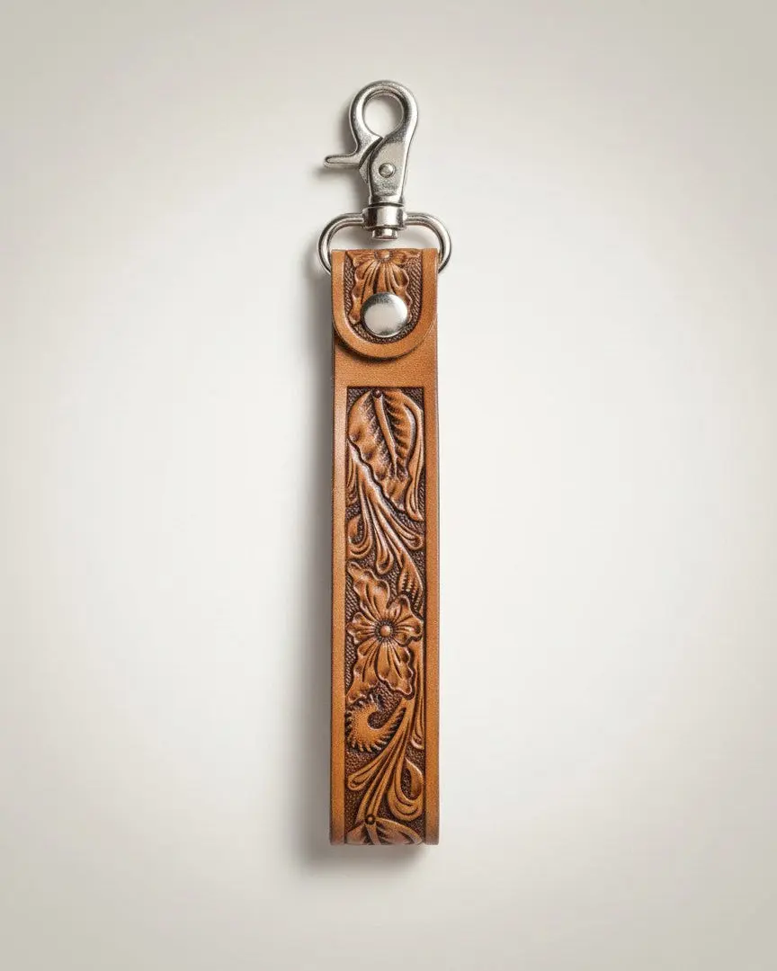 Western Wildflower Leather Keychain