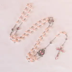 Catholic Town 6mm Glass Pearl Beads with Caps Rosary Pack in Miraculous Metal Gift Box Rosary for woman