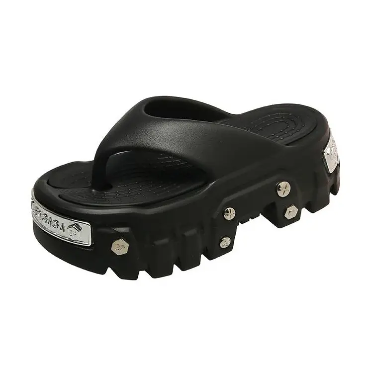 Women's Chunky Platform Flip Flops Metal Studded Thong Sandals Streetwear Thick Sole Slides Y2K Grunge Aesthetic Cyberpunk Edgy Summer Festival Casual Outdoor Walking Shoes Baddie Alt Fashion Trendy Girl