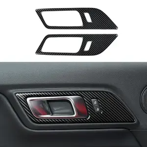 Car Inner Door Handle Sticker ABS Carbon Fiber Decal Interior Trim Cover for Ford Mustang (2015-2024) Shelby GT350 (2015-2020) GT500 (2020-2022) Accessories (Without Memory seat Button Style)