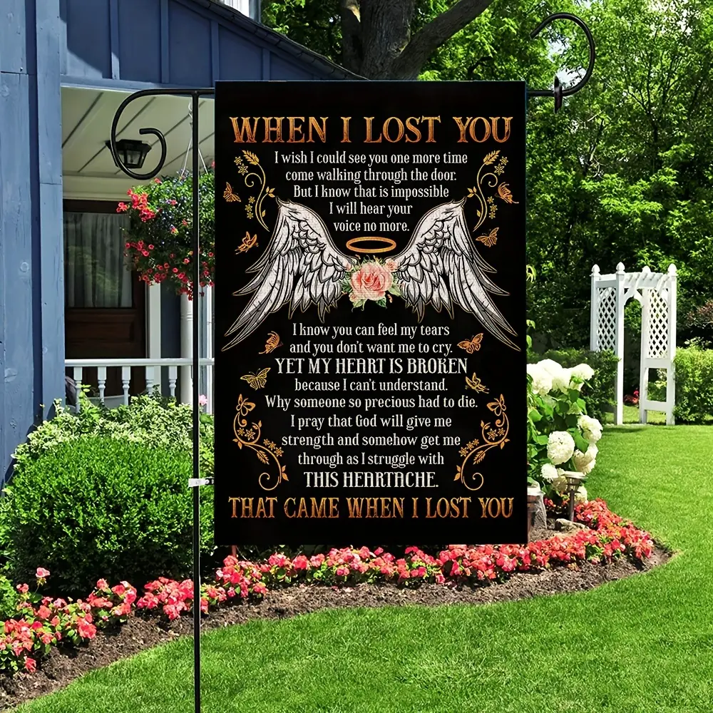 Memorial Garden Flag – "When I Lost You" – 12x18 Double-Sided Faux Burlap Memorial Garden/Yard Flag – Cemetery Decoration – Outdoor Grave Decor (Flag Only)