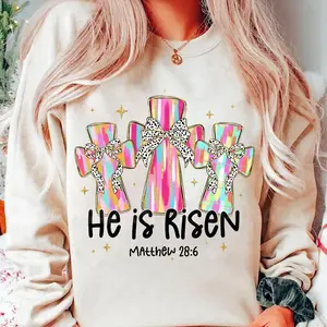 He is Risen Christian Easter Sweater, Easter Coquette Bow Shirt, Happy Preppy Easter Shirt, Bible Verse Brushstroke Jesus Cross Tee