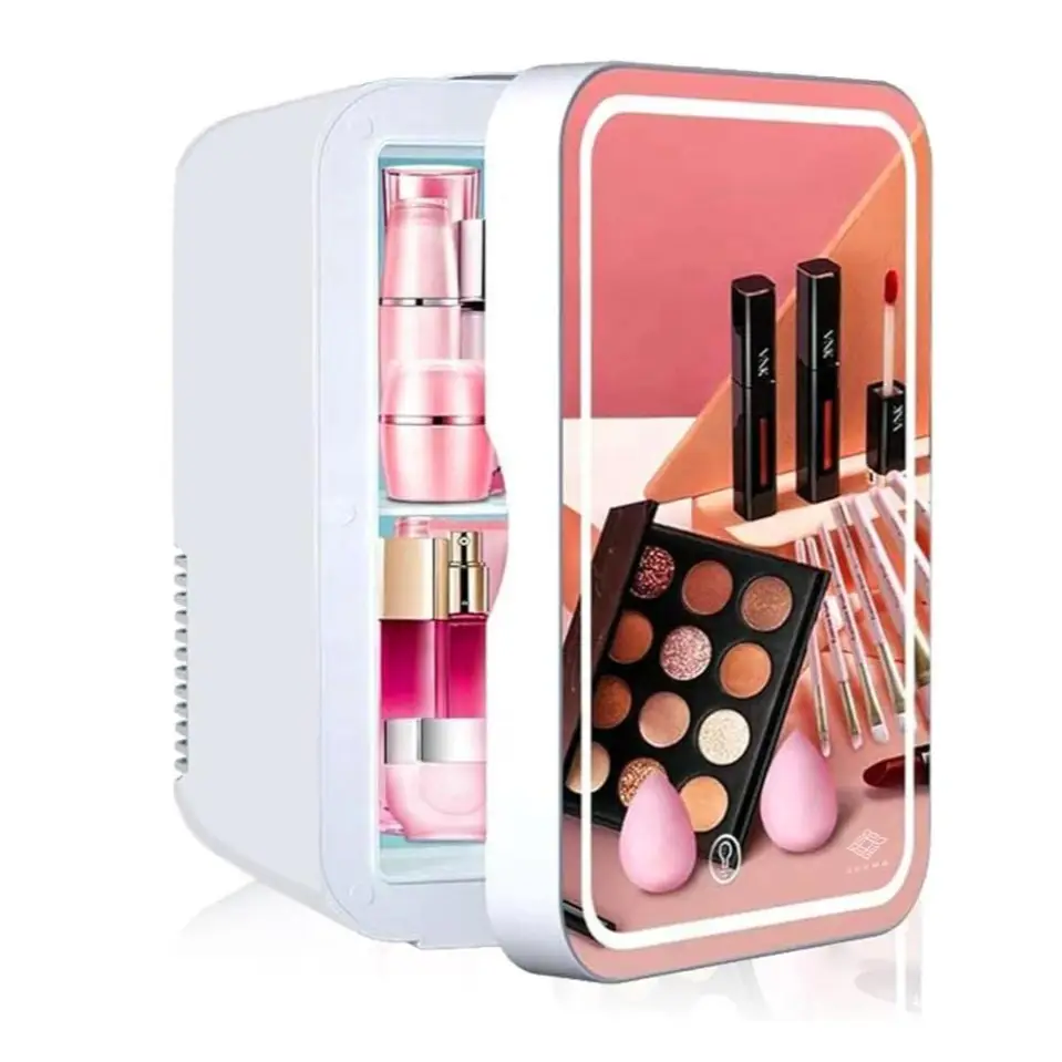 ZEENA 8 Liter Portable Beauty Makeup Skincare Cosmetics Refrigerator Compact Cooler Warmer, Mirrored and LED Lighting Design