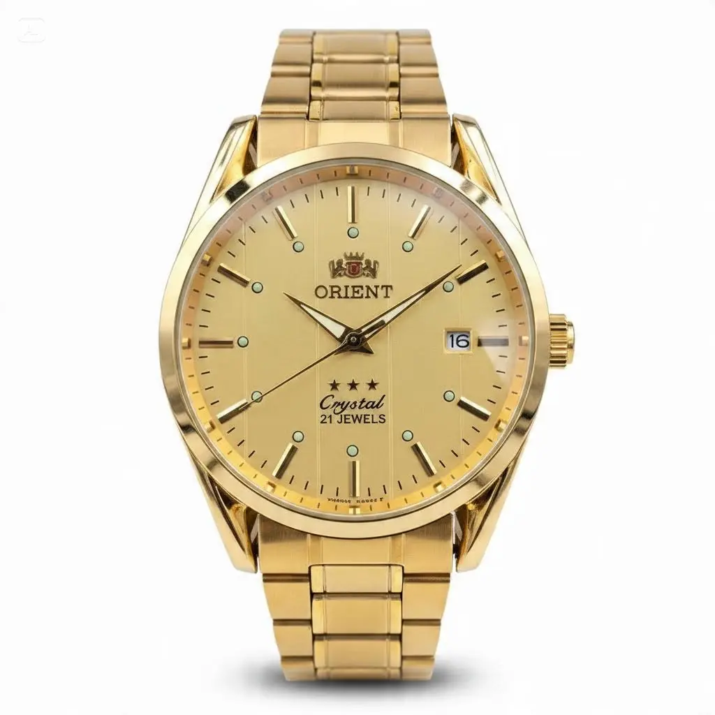 HorusTime Luxury Full Gold Tone Men Automatic Watch, Luminous Dial Single Calendar Stainless Steel Strap Vintage Business Wristwatch For Gentleman gold-tone