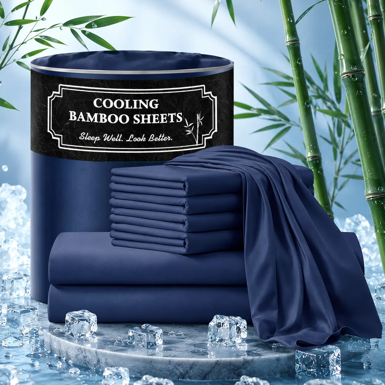 MUXHOMO Extra Deep Pocket Bamboo Sheets - 6 Pcs Breathable & Cooling Bed Sheet Set, Hotel Luxury Fitted Soft Wrinkle-Free For Mattresses,Full/Queen/King Size Pillowcase Sets,back to school,back to school shopping