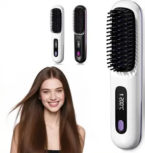 Portable Straightener Brush - Rechargeable Cordless Mini Hair Straightener Comb, Lightweight Design, Fast Heating, Flawless, Comfort