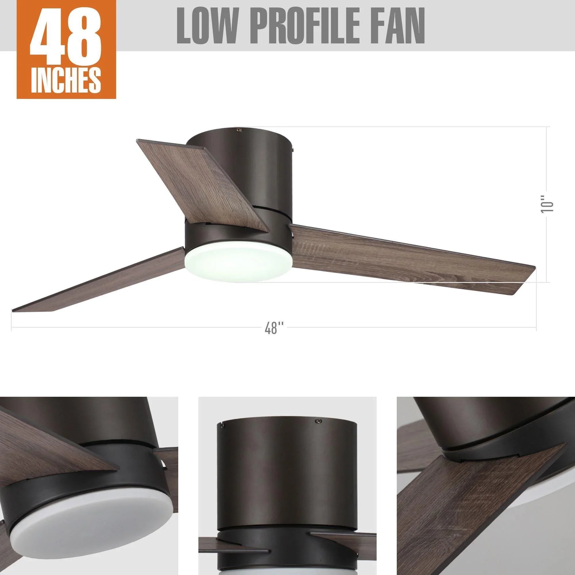 48" Kielah Farmhouse Flush Mount Ceiling Fan, Reversible Blades with LED Light & Remote Control