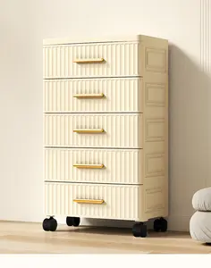 5 layers Plastic Multifunctional Drawer Storage Cabinet Bedside Table Living Room Snack Children'S Toys Books Clothes Storage Cabinet Cream Color