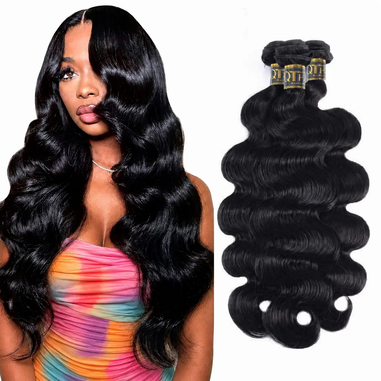 QTHAIR 16A Brazilian Body Wave / Silky Straight Bundles 100% Unprocessed Raw Virgin Human Hair 4x4 / 5x5 HD Closure Natural Black Hair Weft Hair Extensions Traditional Sew in Quickweave for Black Women12-30 Inches