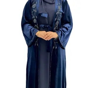 Nikhat Abaya- with Beautiful Flower and Leaf Design done with stones, Long Sleeves, available in Navy Blue & Green Colour, Suitable for Special Occasions.