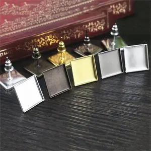 12mm 20pcs/Lot 7 Colors Plated Square Earring Studs,Earrings Blank/Base,Fit 12mm Glass Cabochons,Buttons