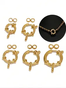 2pcs Stainless Steel Round Spring Ring Clasps, DIY Jewelry Making Connectors, Clavicle Necklace Hooks, All Season Casual Style
