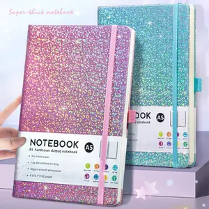 A5 Shiny Strap Notebook PU Leather Notepad Business Office Diary Book with Pen Holder Elastic Band for Women