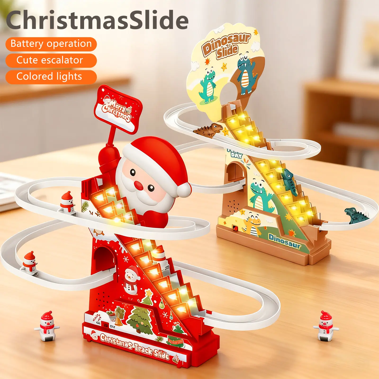 Electric Cartoon Christmas Track Climbing Stairs Toys with Lights and Music,Christmas Decorations, Christmas Gifts for Children, Toys for Children