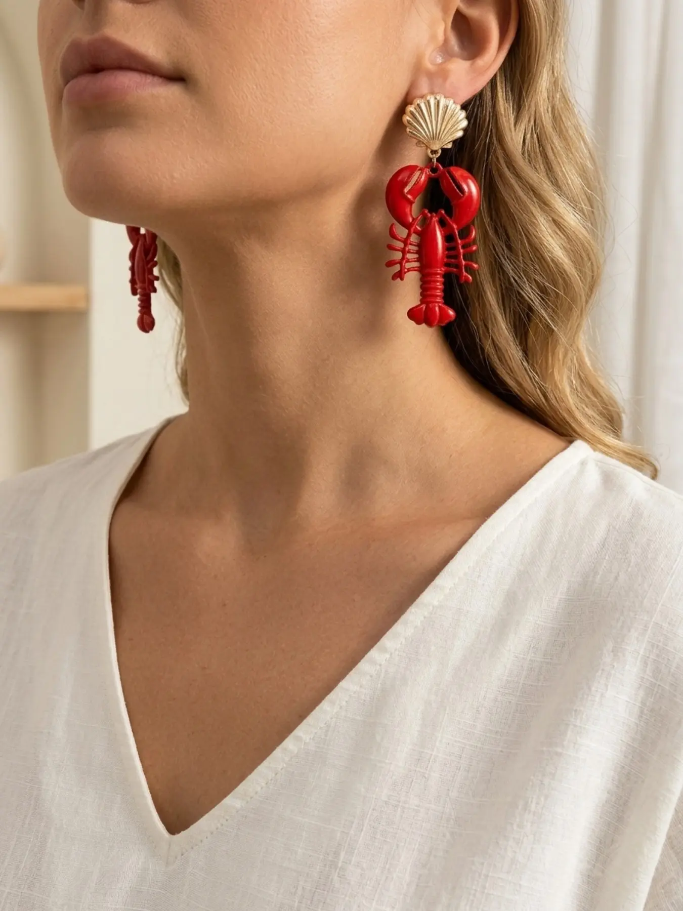 Red Enamel Lobster Earrings  Playful, OceanThemed Metal Jewelry (Featuring Shell Accents)  Beachy Earrings Colorful, Seaside-Style Metal Earrings (For Women) The Perfect Gift for Mom or Your Girlfriend (A Top Choice for Mother's Day) High Quality Earrings