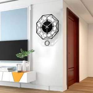 New 1pc Wall Clock Modern Geometric Flower Quartz Clock Polygon Silent Wall Clock For Home Room Decor Household Items (11.8*38.5in) Vinyl